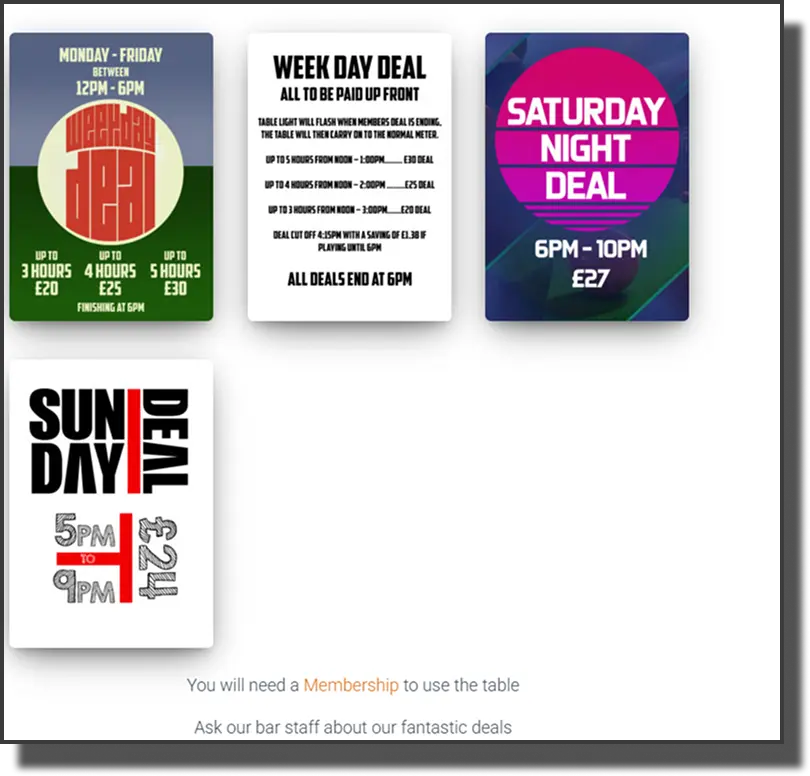 Existing club deals page — poor colour contrast not meeting AA or AAA requirements